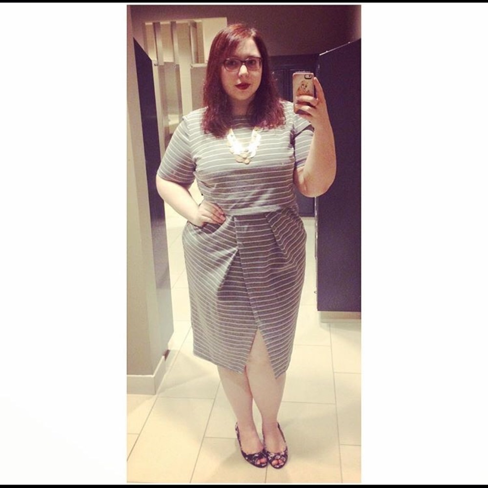 Grey Striped Layered Look Wiggle Dress